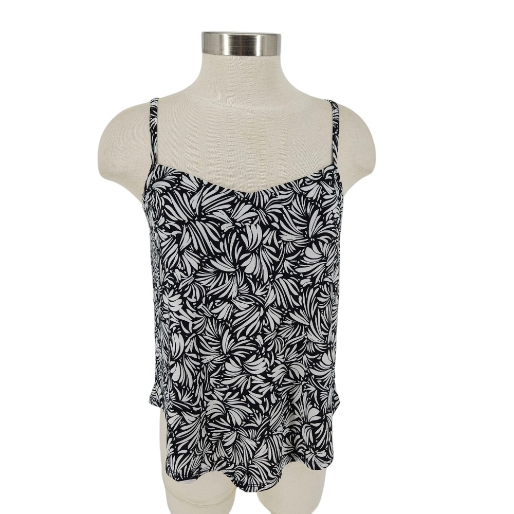 Bal Harbour Tankini Swimsuit Top Black Print Padded Bra UPF 50+ Small